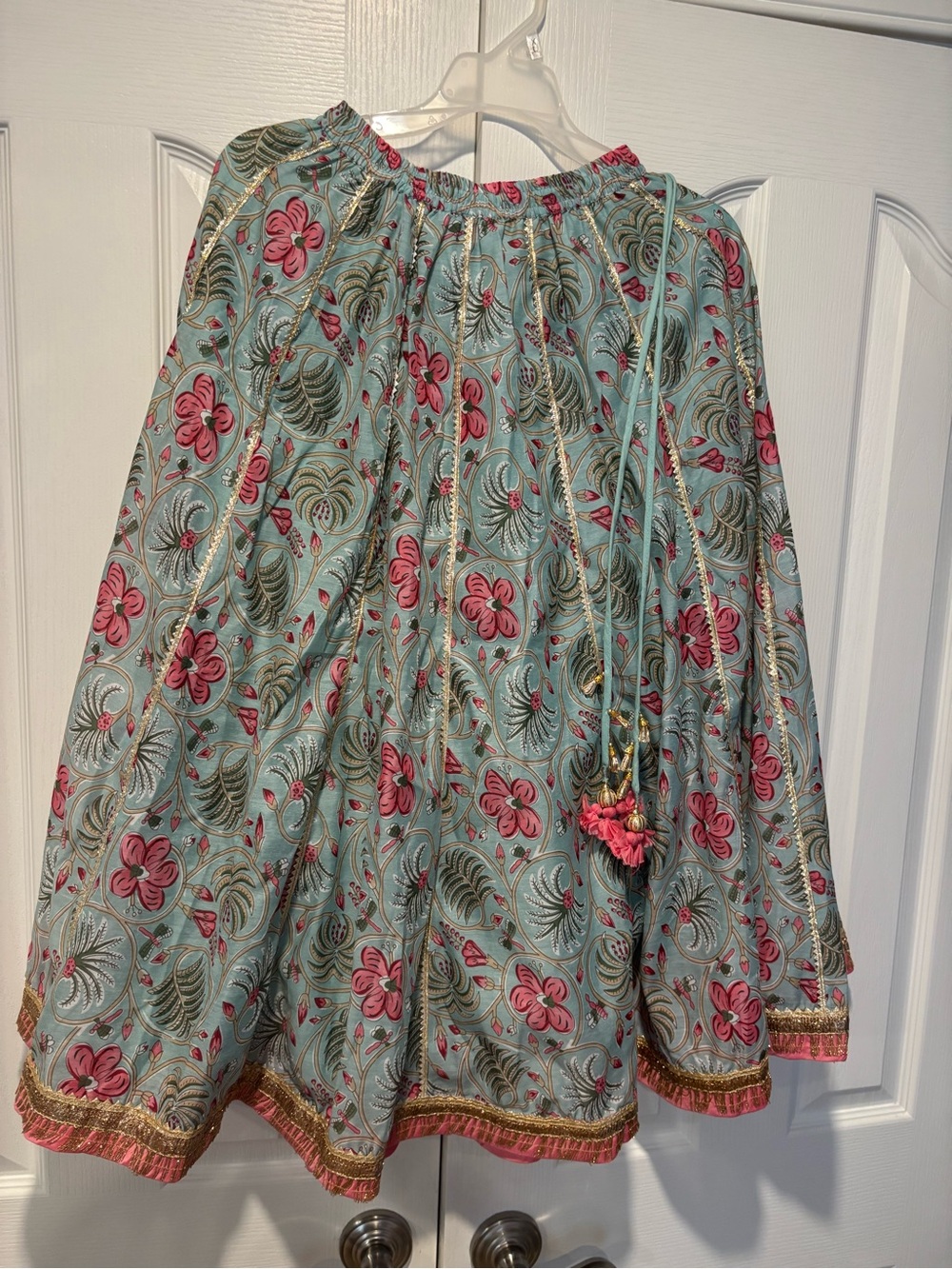 Biba Blue Floral Skirt with Pink and Gold Accents